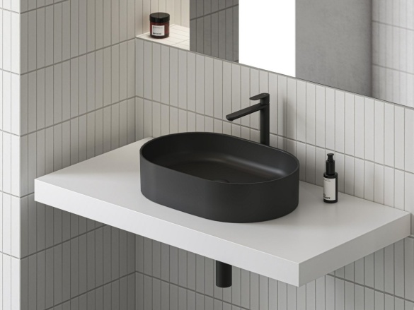 Ravak Umývadlo Ceramic Slim O 55, bez otvoru pre batériu, bez prepadu, čierna matná