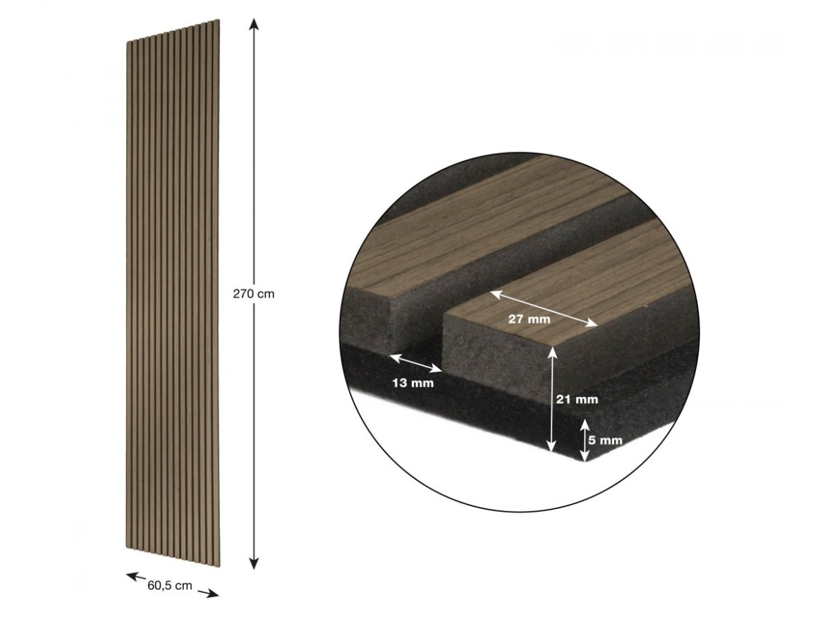 G21 Akustický panel  270x60,5x2,1 cm, kouřový dub
