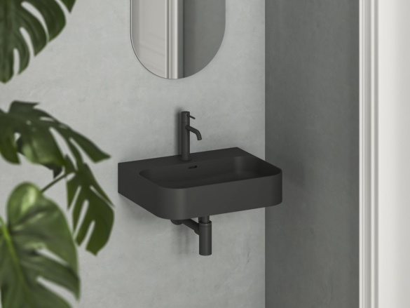 Ravak Umývadlo Ceramic Slim Wall R 55 N, s otvorom pre batériu, s prepadom, čierna matná