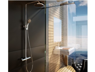 Sprchové sloupy –  Ravak TE 091.00CR Sprchový sloup s termostatickou baterií, posuvný, se sprchovým setem, chrom