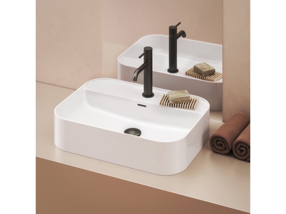 Ravak Umývadlo Ceramic Slim Shelf R 55, s otvorom pre batériu, s prepadom, biela matná