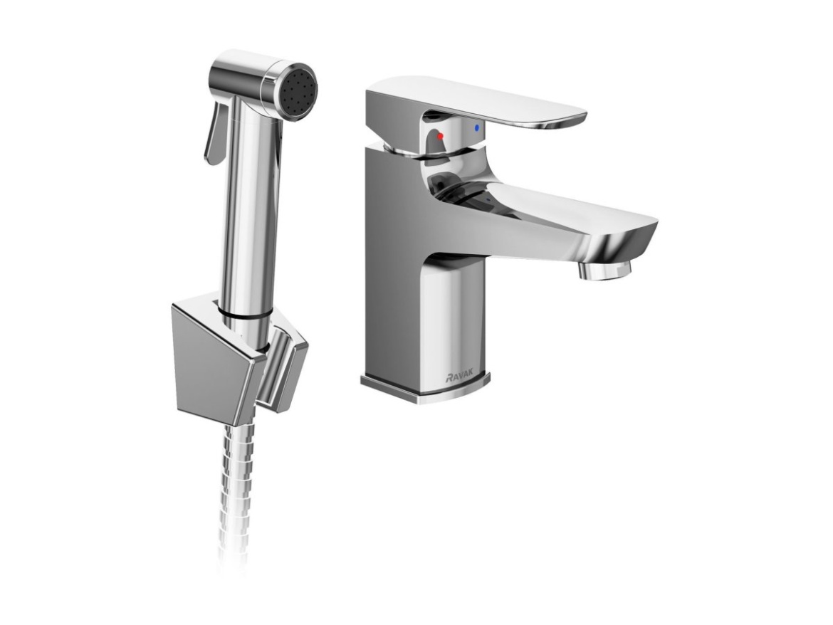 Ravak BM 011.01CR Umývadlová batéria 144 mm s bidetovou sprškou a držiakom na stenu, bez odtokovej armatúry, chróm