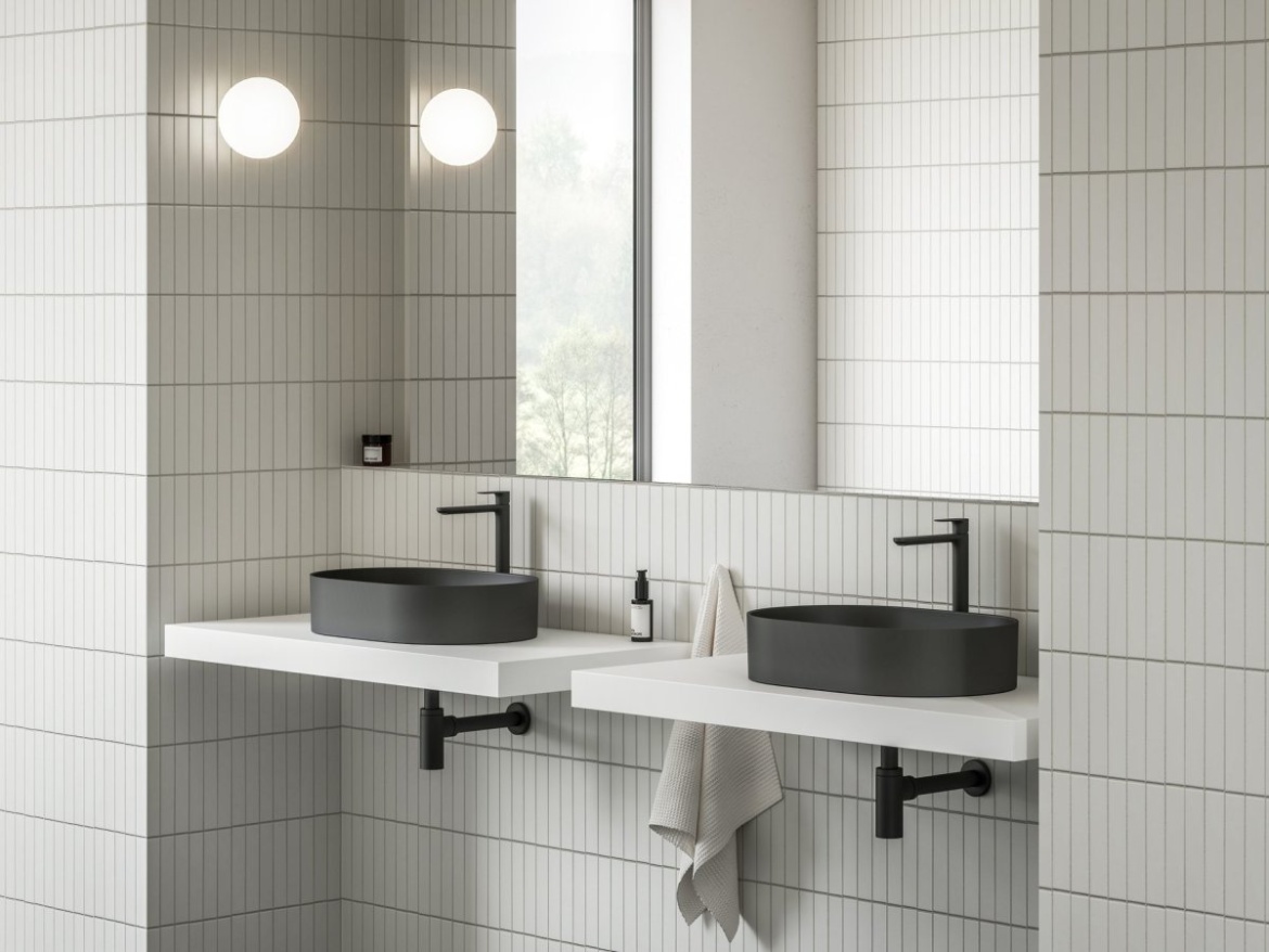 Ravak Umývadlo Ceramic Slim O 55, bez otvoru pre batériu, bez prepadu, čierna matná