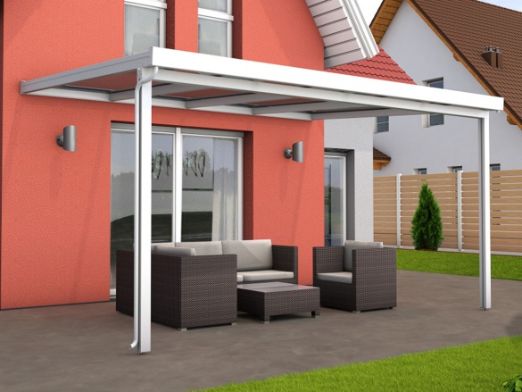Hliníková pergola - čirý / bílá konstrukce Gutta Terrassendach Premium