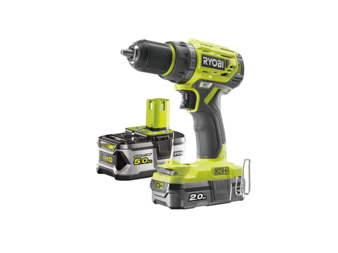 Aku bezuhlíkový 18 V šroubovák/vrtačka + 1x 2Ah + 1x 5Ah baterie + nabíječka ONE+ Ryobi RYOBI R18DD7-252S