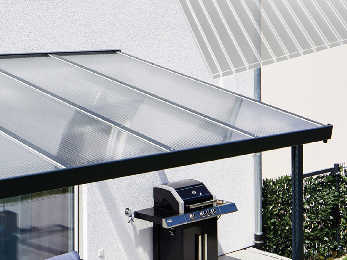 Hliníková pergola - čirý / bílá konstrukce Gutta Terrassendach Premium
