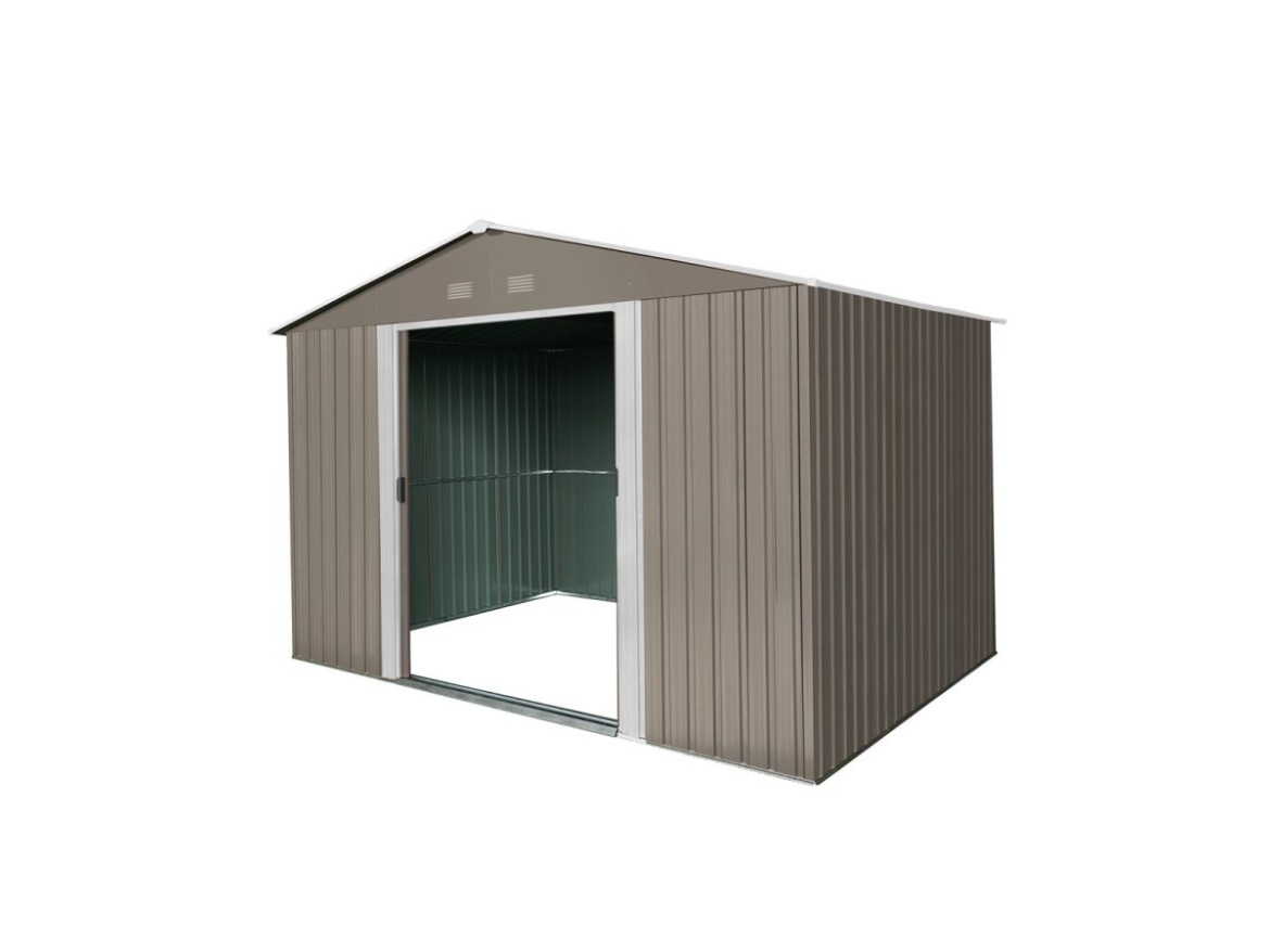 Zahradní domek kovový 3 x 2,4 m se sedlovou střechou hnědý Riwall PRO RMSA 8x10 Brown
