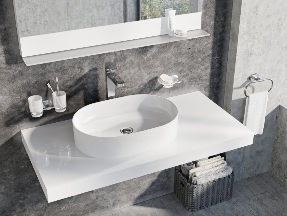 Ravak Umývadlo Ceramic Slim O 55, bez otvoru pre batériu, bez prepadu, čierna matná