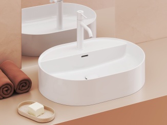 Na desku –  Ravak Umyvadlo Ceramic Slim Shelf O 55, s otvorem pro baterii, s přepadem, antracit