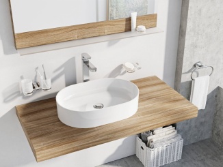 Na desku –  Ravak Umývadlo Ceramic Slim O 55, bez otvoru pre batériu, bez prepadu, čierna matná