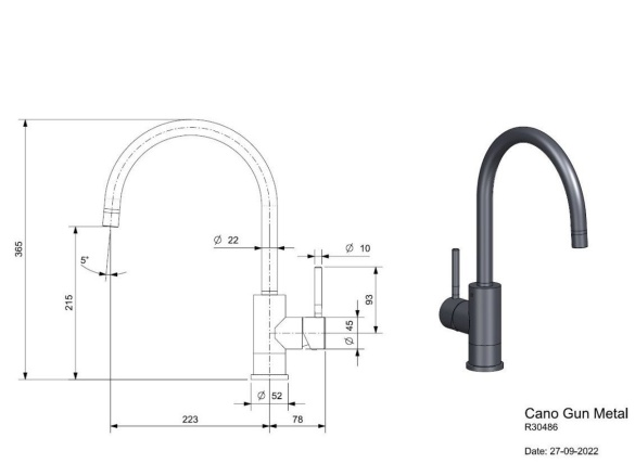 Kuchyňské baterie Reginox Cano gun metal