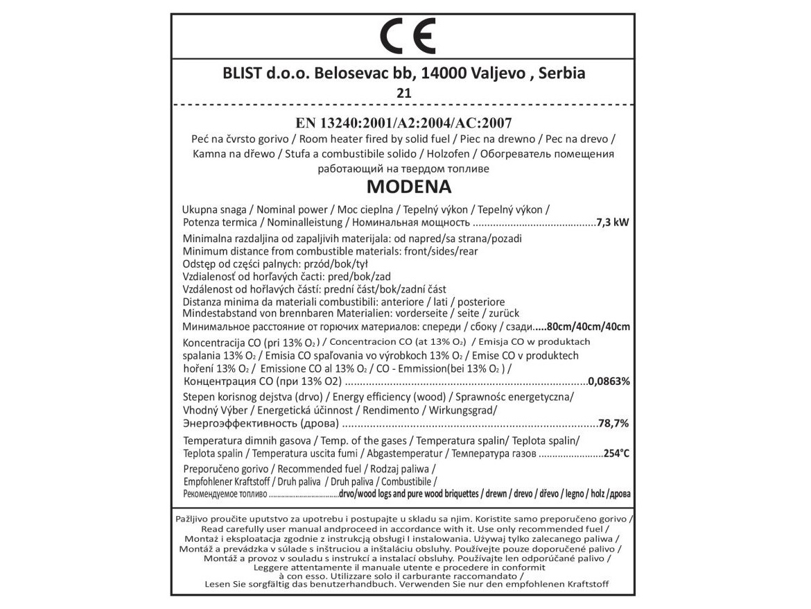 Blist Krbová kamna Blist MODENA - Red + příslušenství
