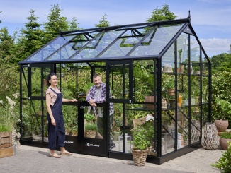 Klasické hliníkové skleníky –  Juliana Jubii 60 3,7 m x 3,0 m, čierna, kalené sklo 3 mm