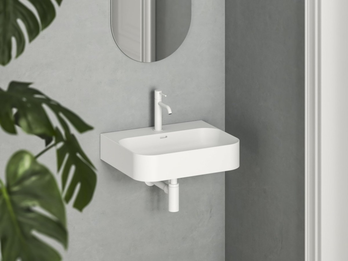 Ravak Umývadlo Ceramic Slim Wall R 55 N, s otvorom pre batériu, s prepadom, čierna matná