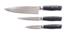 G21 Sada nožů  Gourmet Damascus v bambusovém bloku 3 ks + brusný kámen
