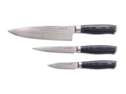 G21 Sada nožů  Gourmet Damascus v bambusovém bloku 3 ks + brusný kámen