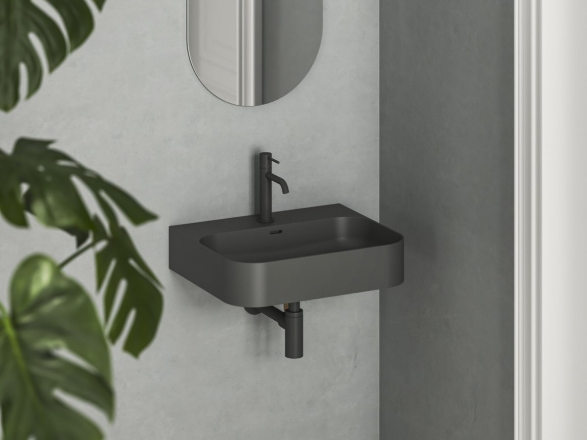 Ravak Umývadlo Ceramic Slim Wall R 55 N, s otvorom pre batériu, s prepadom, čierna matná