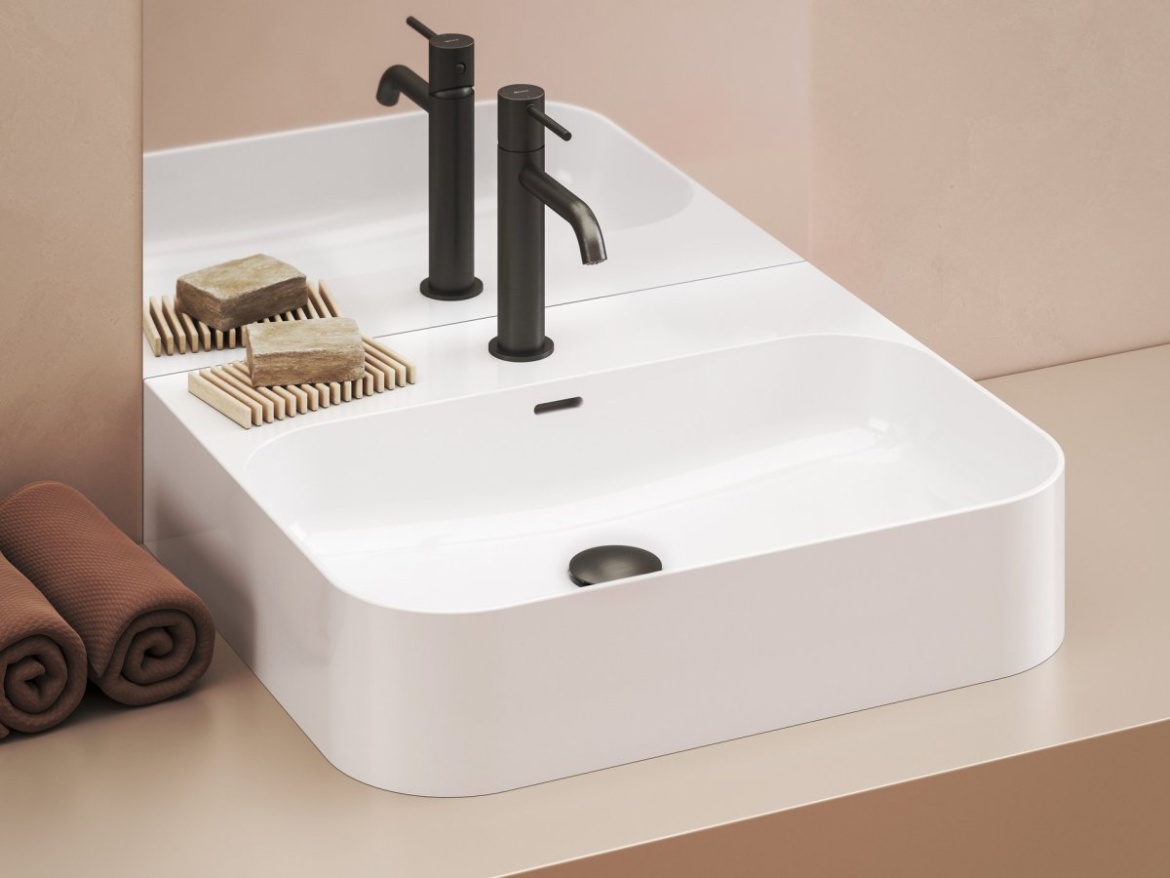 Ravak Umývadlo Ceramic Slim Wall R 55 N, s otvorom pre batériu, s prepadom, čierna matná