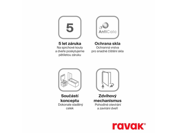 Ravak CRV1 80, bílá matná+transparent