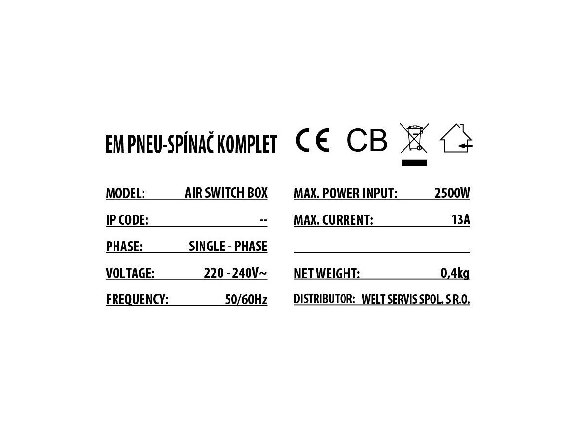 Příslušenství k drtičům EcoMaster Externí krabice s pneuspínačem včetně flexokabelu