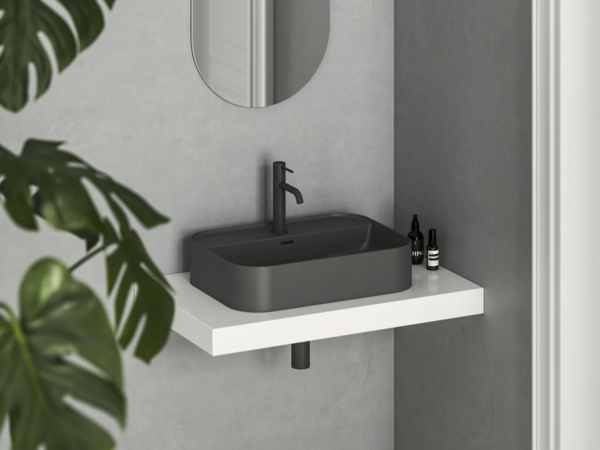 Ravak Umývadlo Ceramic Slim Shelf R 55, s otvorom pre batériu, s prepadom, biela matná