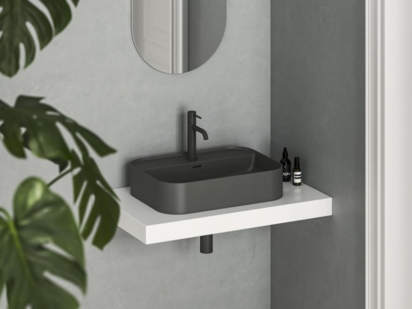 Ravak Umývadlo Ceramic Slim Shelf R 55, s otvorom pre batériu, s prepadom, biela matná