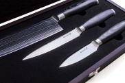 G21 Sada nožů  Gourmet Damascus v bambusovém bloku 3 ks + brusný kámen