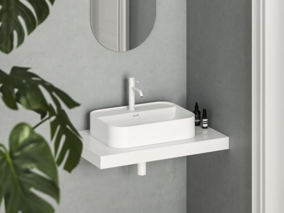 Ravak Umývadlo Ceramic Slim Shelf R 55, s otvorom pre batériu, s prepadom, biela matná