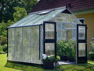 Klasické skleníky ze skla Juliana –  Juliana Premium 3,0 m x 3,0 m, alu / černá, polykarbonát 10 mm