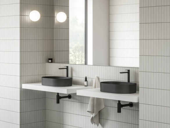 Ravak Umývadlo Ceramic Slim O 55, bez otvoru pre batériu, bez prepadu, čierna matná
