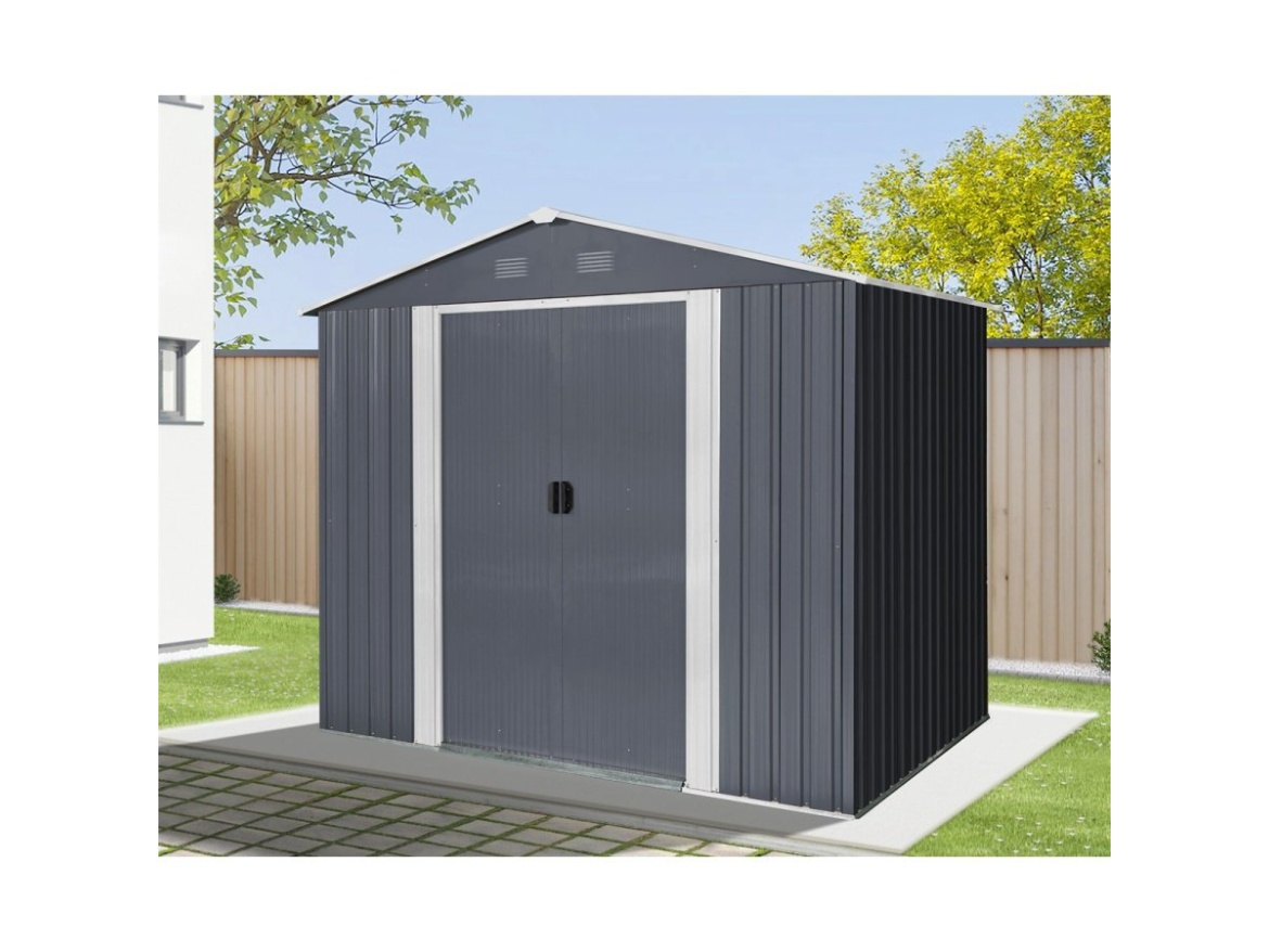 Zahradní domek kovový 2,4 x 1,7 m se sedlovou střechou Antracit Riwall PRO RMSA 6x8 Anthracite