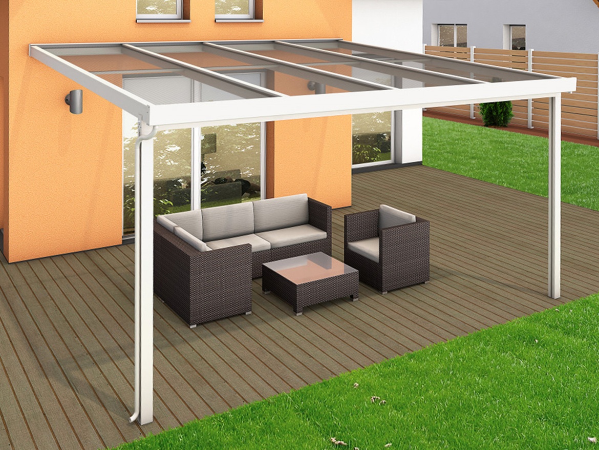 Hliníková pergola - čirý / bílá konstrukce Gutta Terrassendach Premium