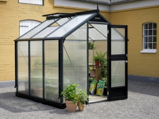 Klasické skleníky ze skla Juliana –  Juliana Compact 2,2 m x 2,2 m, antracit / černá, polykarbonát 10 mm
