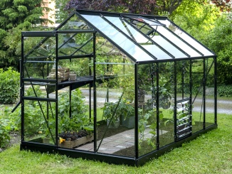 Klasické skleníky ze skla Halls –  Halls Popular 3,2 m x 1,9 m, čierna, kalené sklo 3 mm