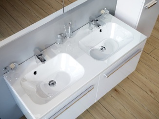 Sanitární keramika –  Ravak Dvojumývadlo Chrome 120, s otvormi pre batérie, s prepadom