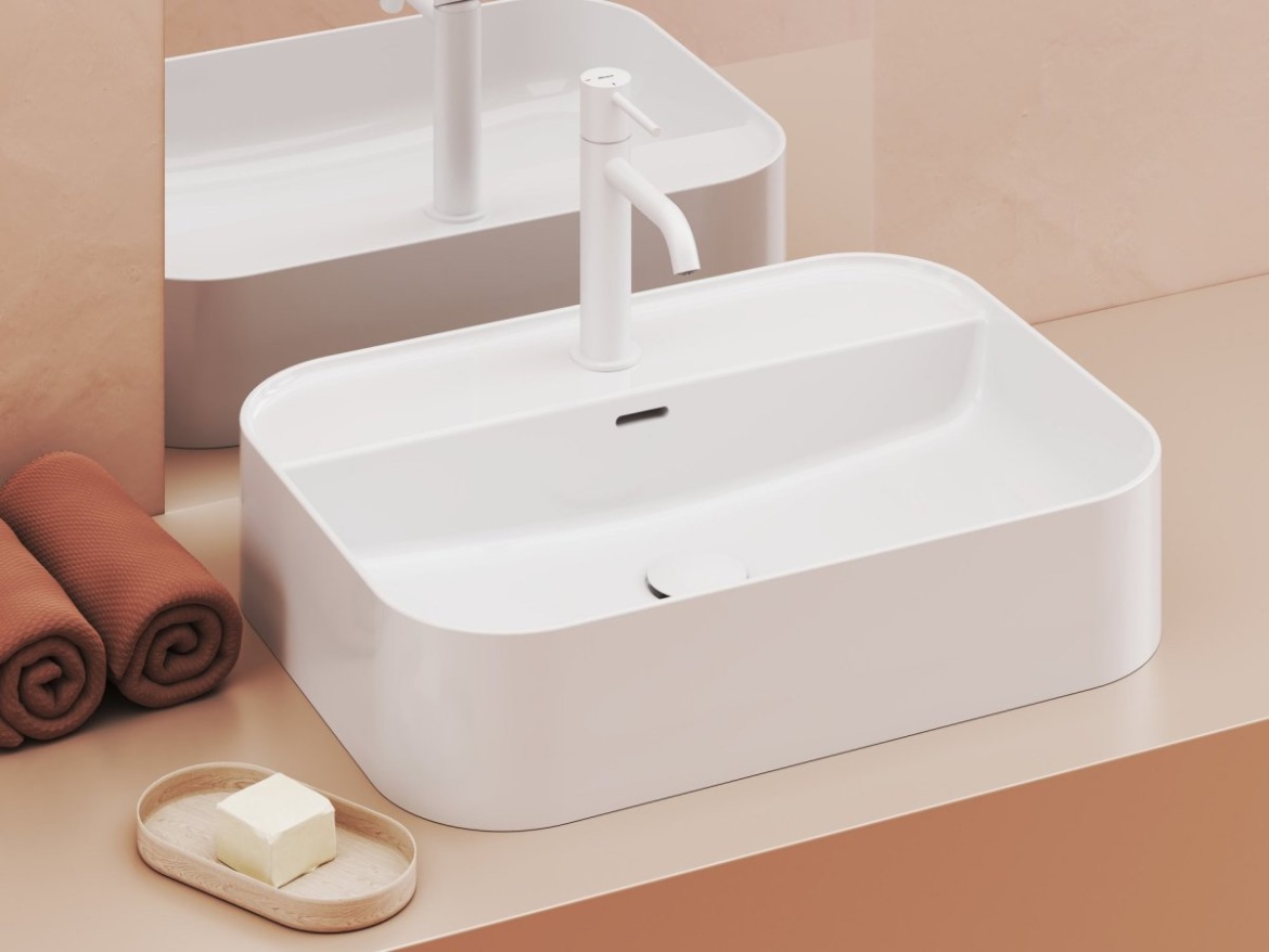 Ravak Umývadlo Ceramic Slim Shelf R 55, s otvorom pre batériu, s prepadom, biela matná