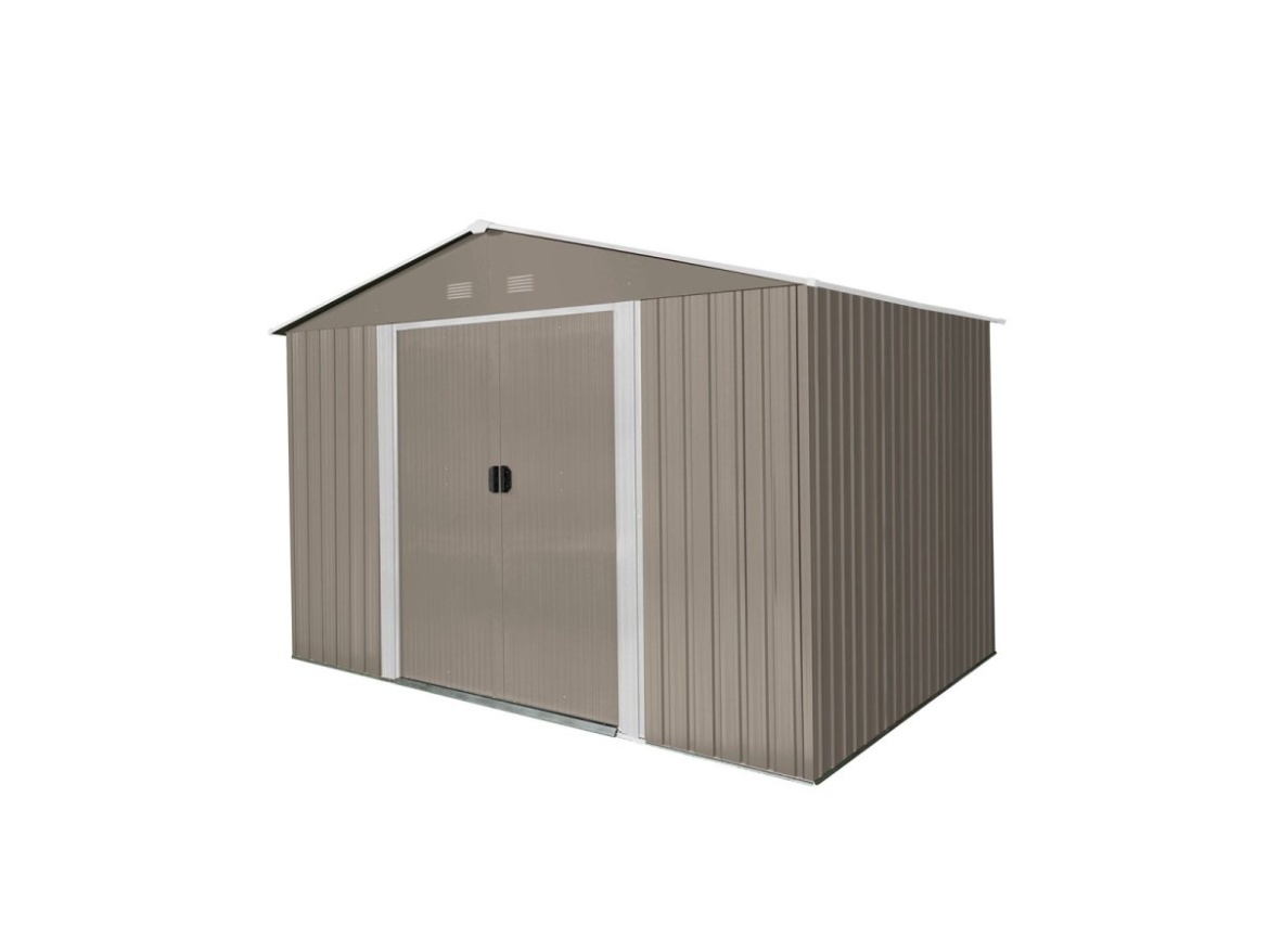 Zahradní domek kovový 3 x 2,4 m se sedlovou střechou hnědý Riwall PRO RMSA 8x10 Brown