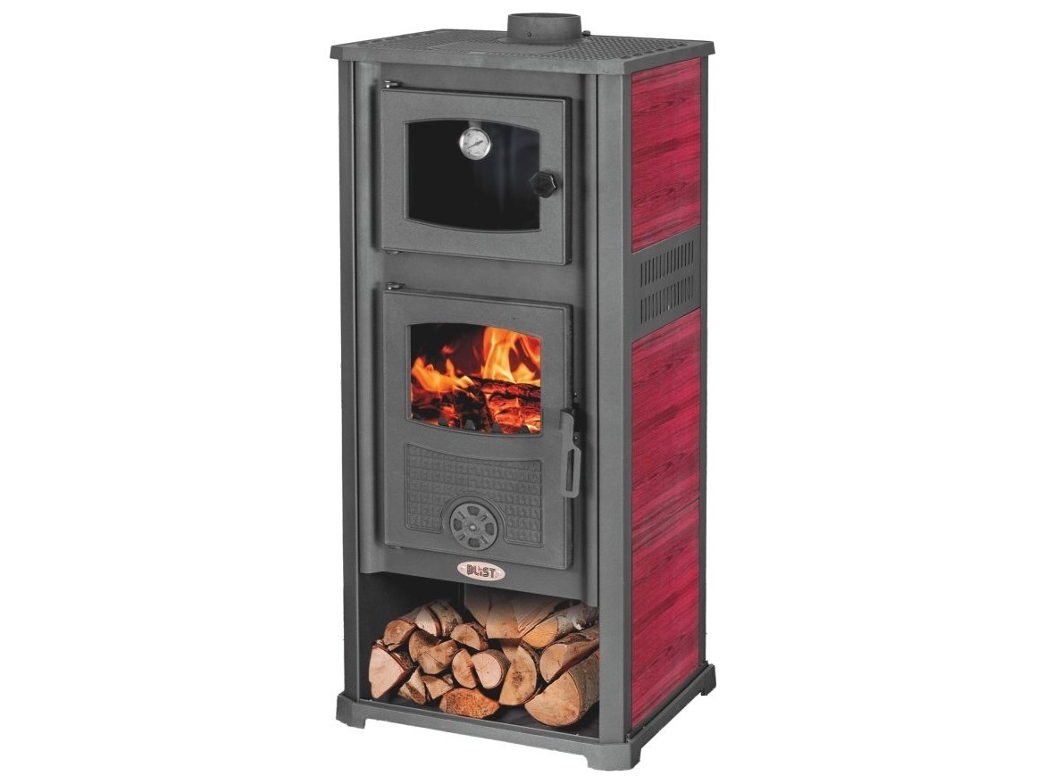 Blist Litinová krbová kamna na dřevo Roma G s troubou na pečení - 13 kW - Red + příslušenství