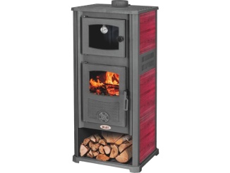 Topení –  Blist Litinová krbová kamna na dřevo Roma G s troubou na pečení - 13 kW - Red + příslušenství