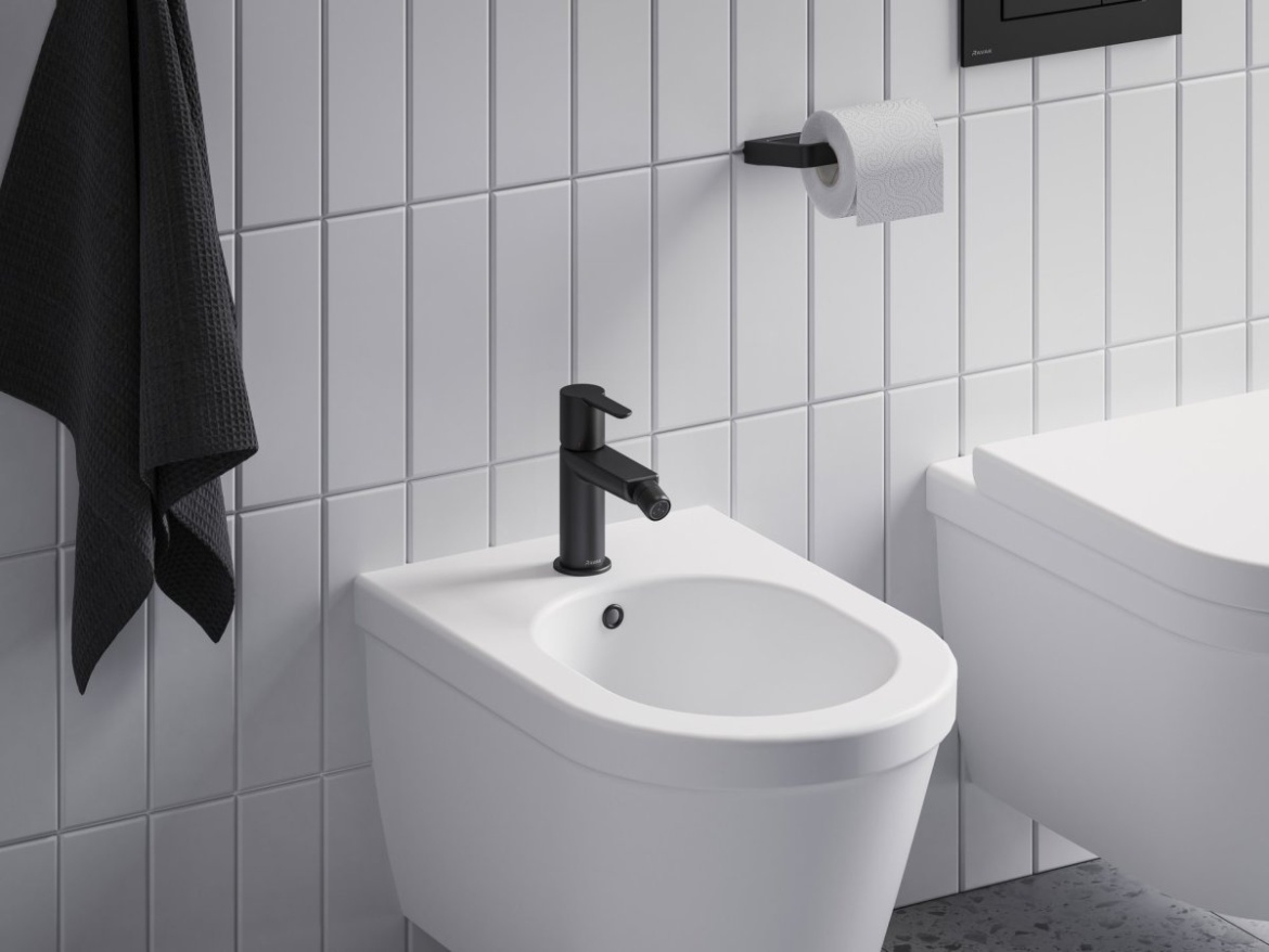 Ravak PU 055.20BLM Bidetová batéria 151 mm s odtokovou armatúrou ClickClack, čierna matná