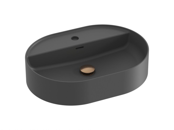 Ravak Umyvadlo Ceramic Slim Shelf O 55, s otvorem pro baterii, s přepadem, antracit