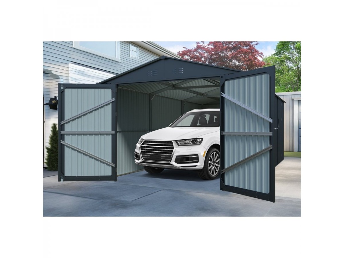 Kovová garáž 3 x 6 m se sedlovou střechou Antracit Riwall PRO RMCG 20x10 Anthracite