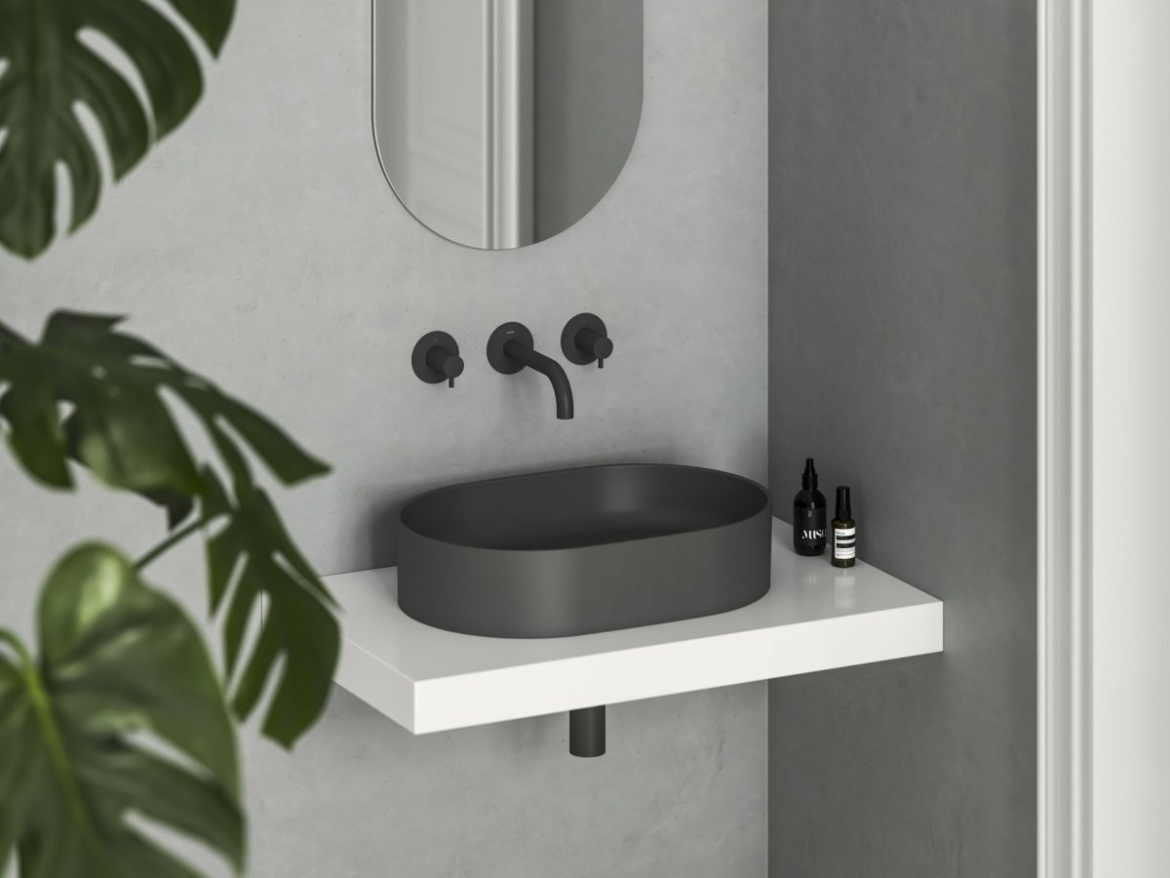 Ravak Umývadlo Ceramic Slim O 55, bez otvoru pre batériu, bez prepadu, čierna matná
