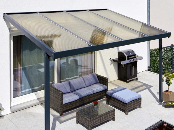 Hliníková pergola - čirý / bílá konstrukce Gutta Terrassendach Premium